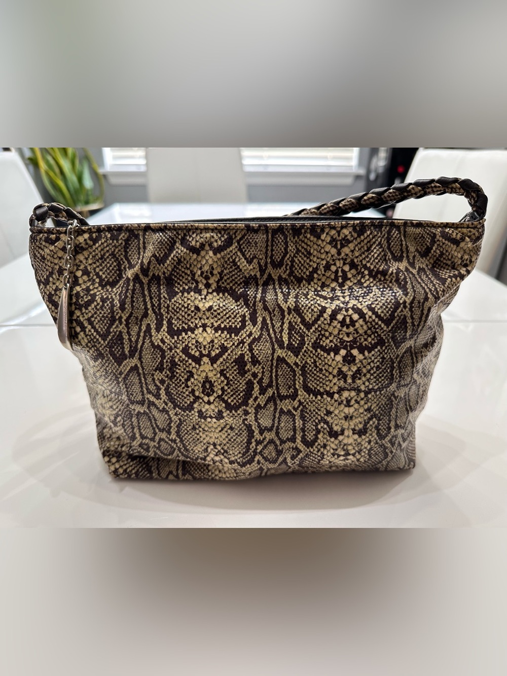 VTG Donald J Pliner Faux Snakeskin Python Shoulder Bag Braided Strap EUC
